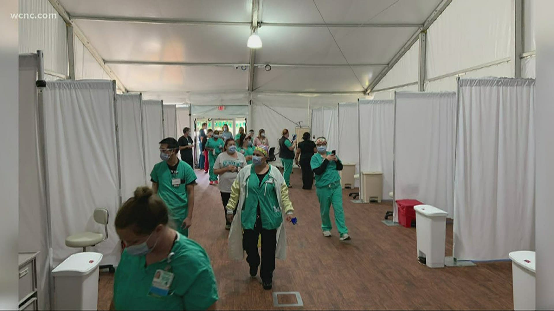 Atrium Health has constructed triage tents for coronavirus patients outside Charlotte hospital.