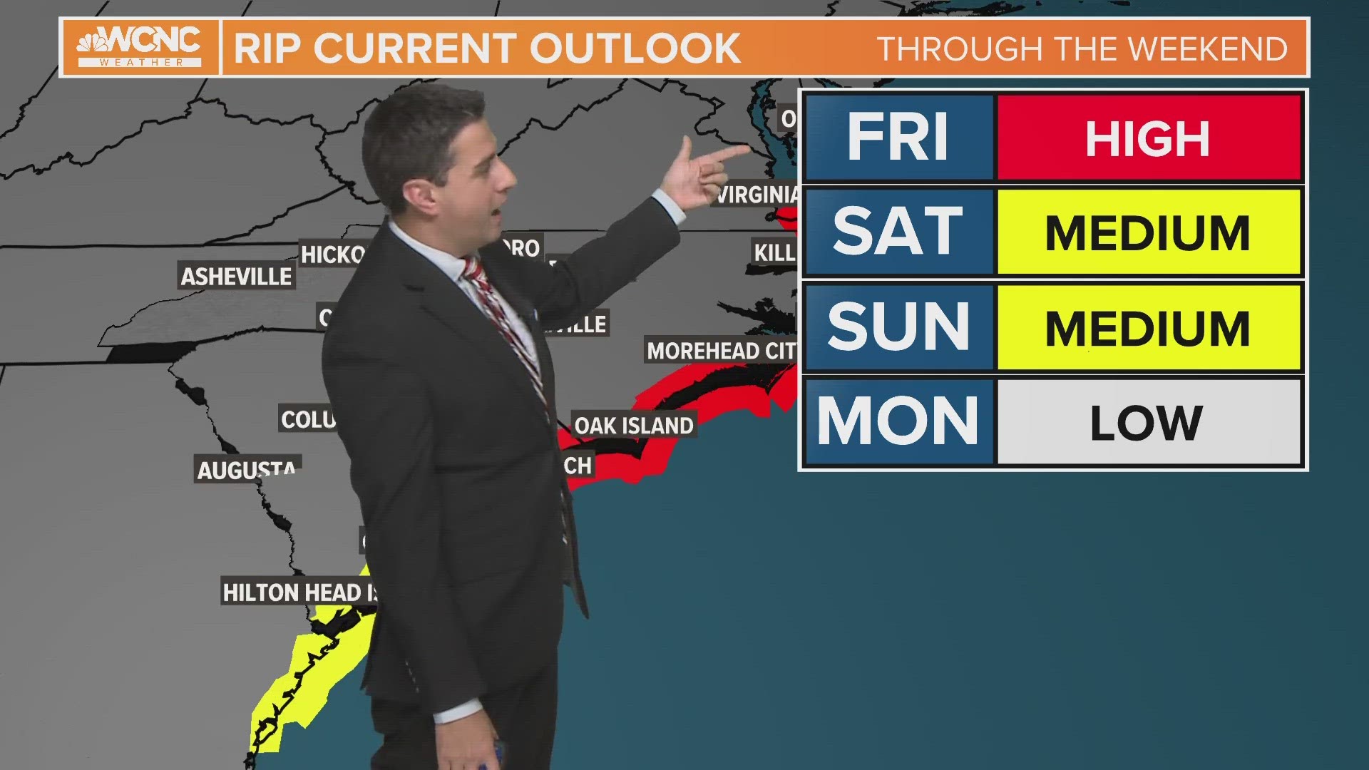 Rip current danger will decrease through the weekend but it will still be moderate to high for most of the long weekend.