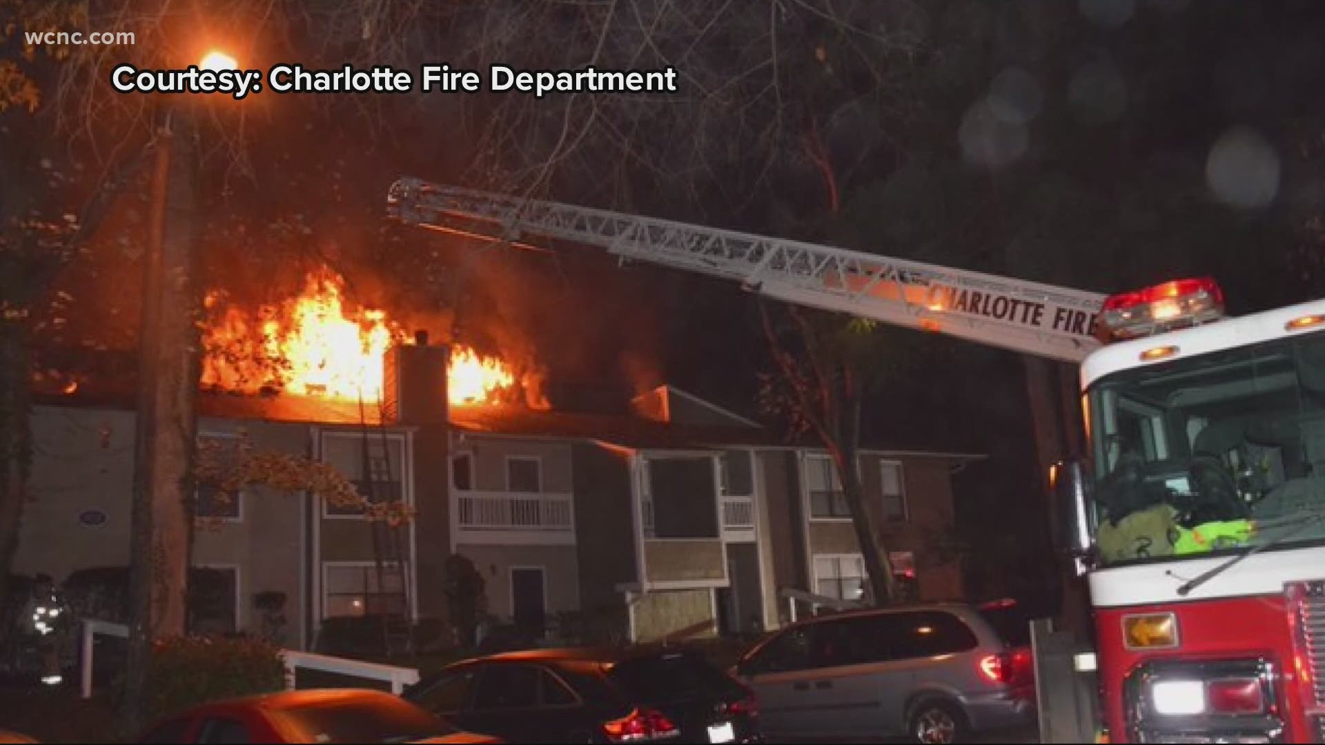 The fire started in the attic of a two-story apartment building off Scaleybark Road early Friday morning.