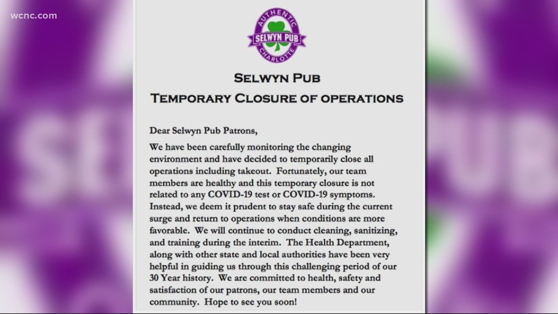 The pub is just one of many other businesses in the area deciding to close as COVID cases reach record breaking highs.