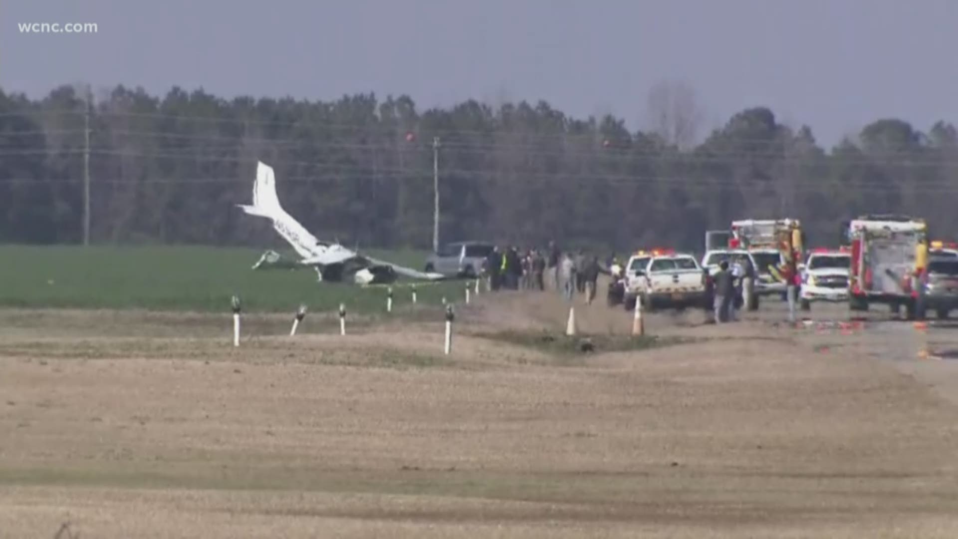 A plane ran off a runway and landed nose down off Butler Nursery Road Monday afternoon during an event showcasing careers in aviation.