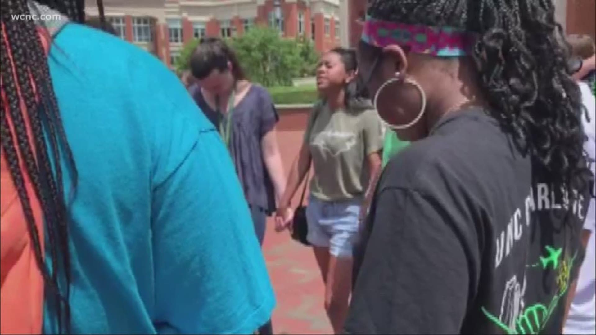 Students have gathered around campus, holding one another and praying, after the shooting at UNCC. Wednesday evening, a candlelight vigil was held in response.