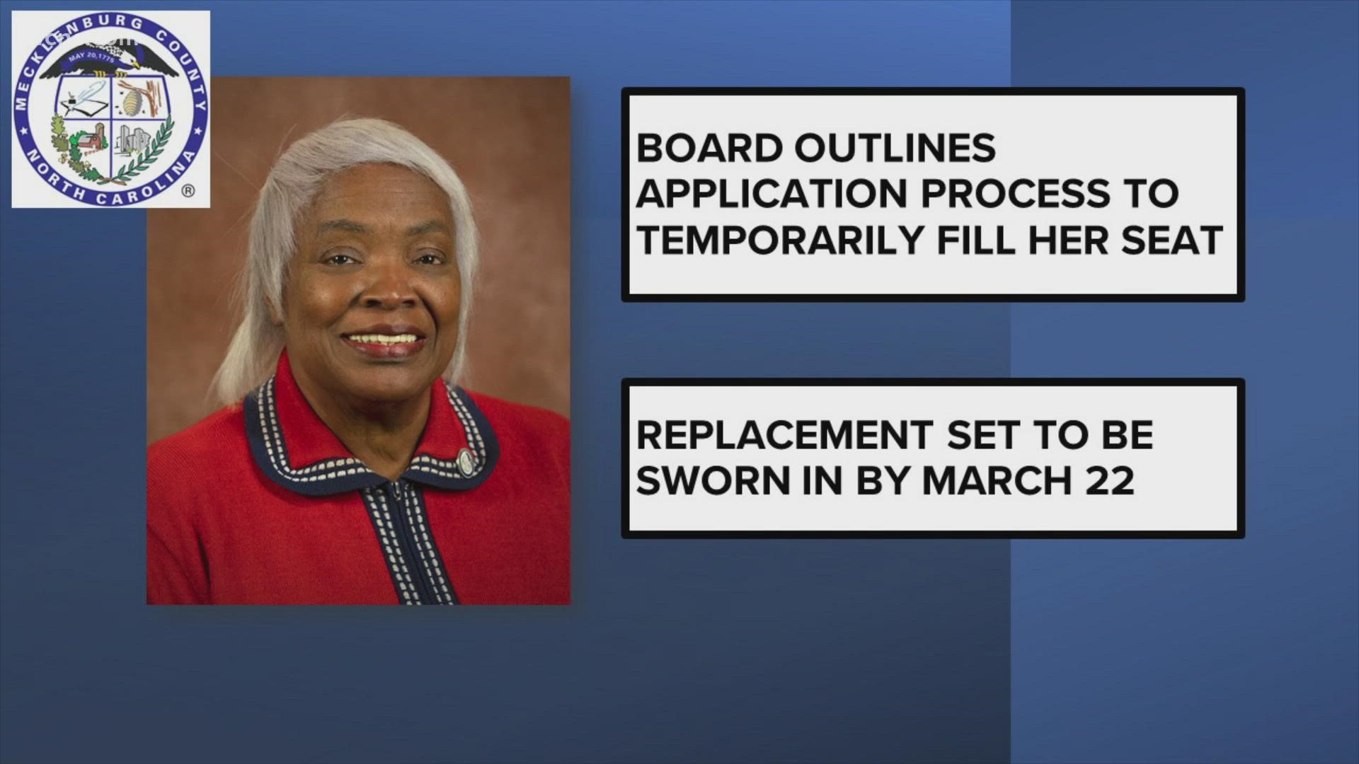 A process has now been developed to find a temporary replacement for Mecklenburg County Commissioner Ella Scarborough.