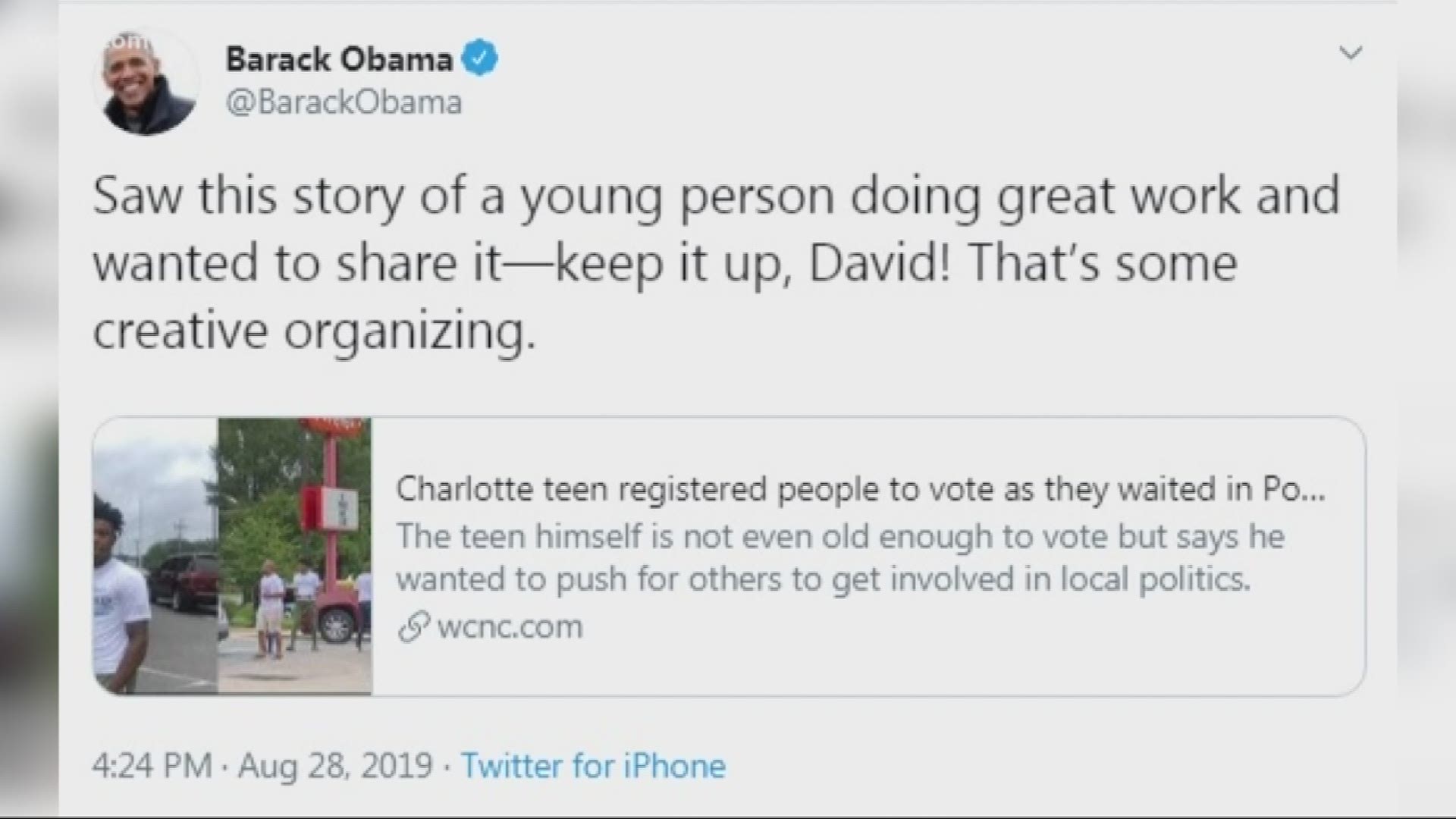 Obama tweeted, "Saw this story of a young person doing great work and wanted to share it—keep it up, David! That's some creative organizing." We caught up with 17-year-old David Ledbetter and asked him how it feels to get national attention.