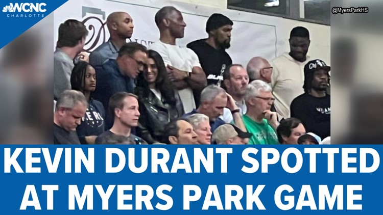 Kevin Durant takes in Myers Park basketball game