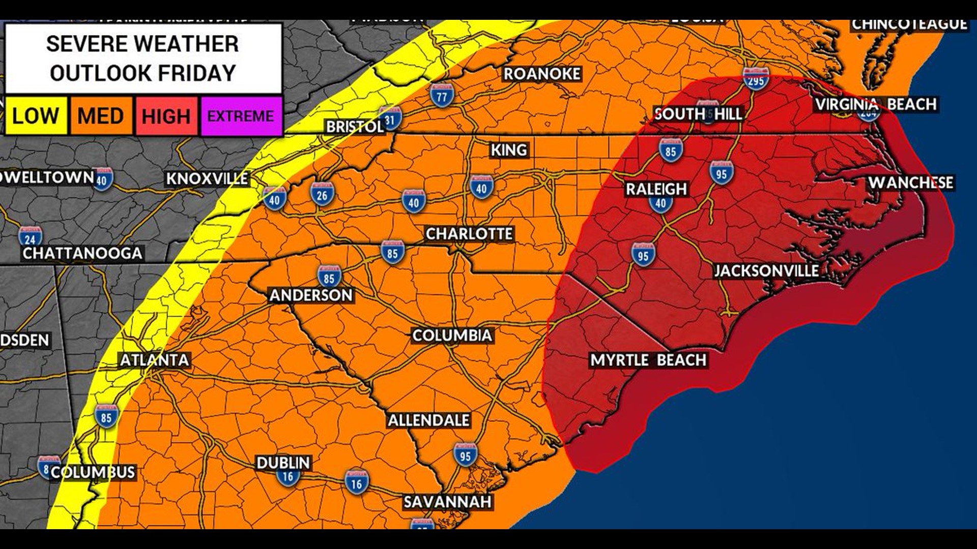 Severe weather possible in Charlotte Friday