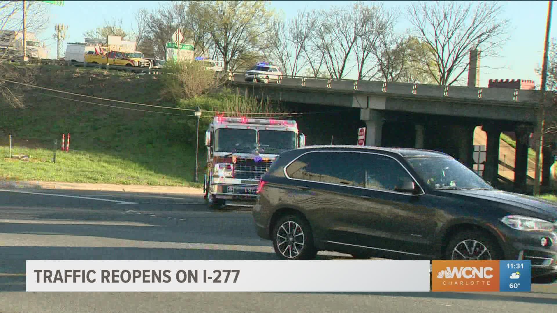 All lanes of Interstate 277 in Uptown near Davidson Street were closed due to an emergency situation on a bridge, Charlotte-Mecklenburg police said.