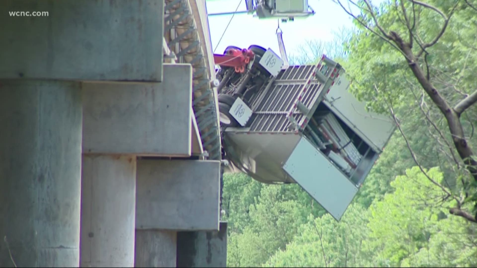 A tractor-trailer overturned late Sunday afternoon on the Southbound side of I-85 at the Yadkin River Bridge. Salisbury Fire tweeted the tractor-trailer was stabilized and the Hazmat team was off-loading the fuel.