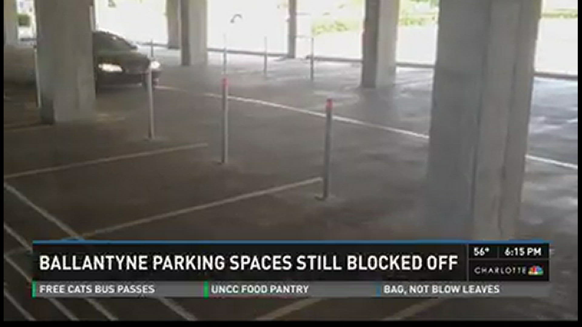 Ballantyne parking spaces still blocked off