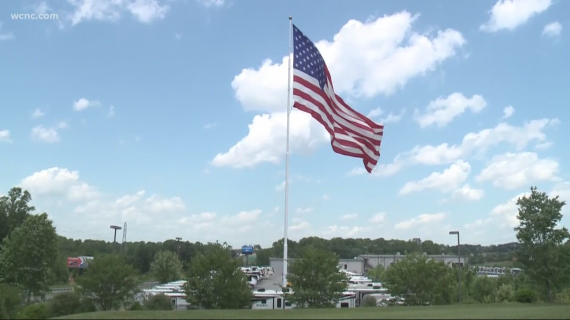 ATLANTA, GA - SEPTEMBER 11: A giant US flag is displayed beforethe