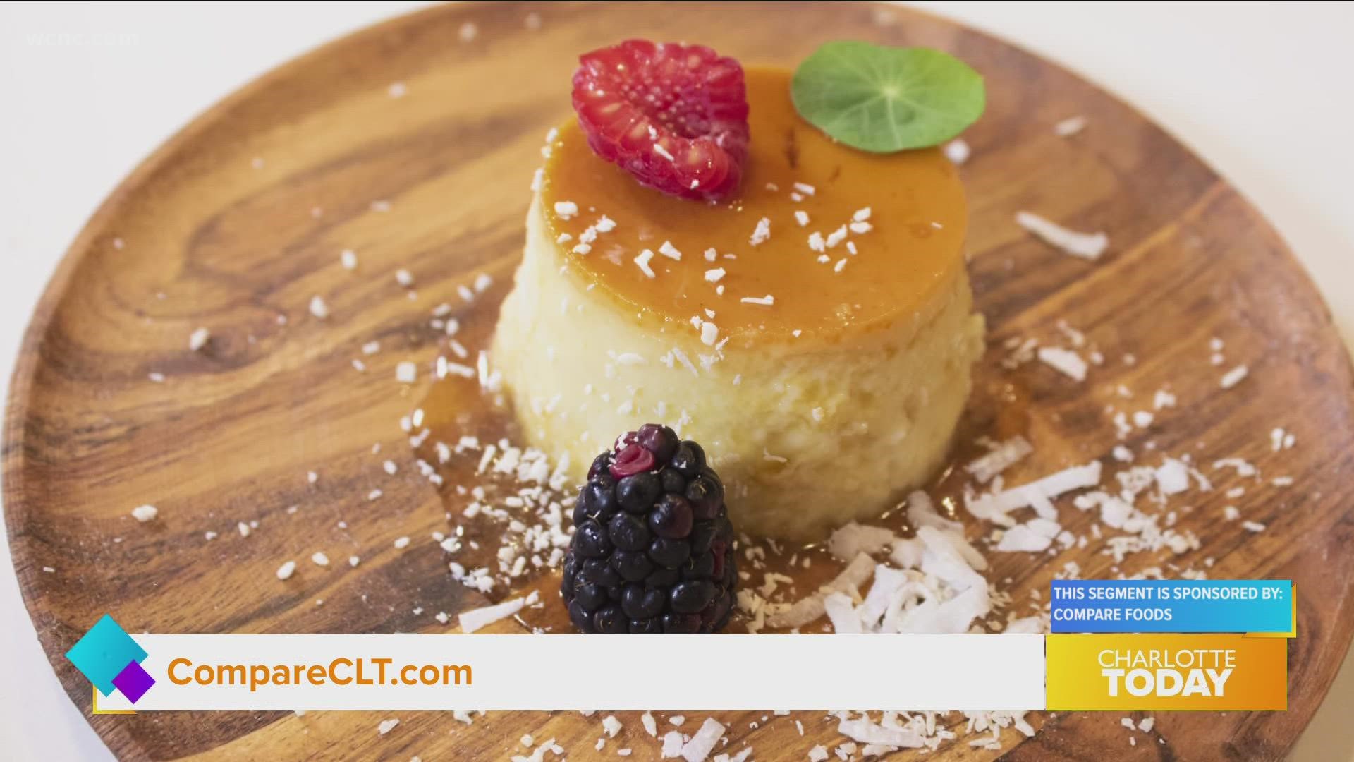 Coconut flan or fruity mango tiramisu will delight your dinner guests