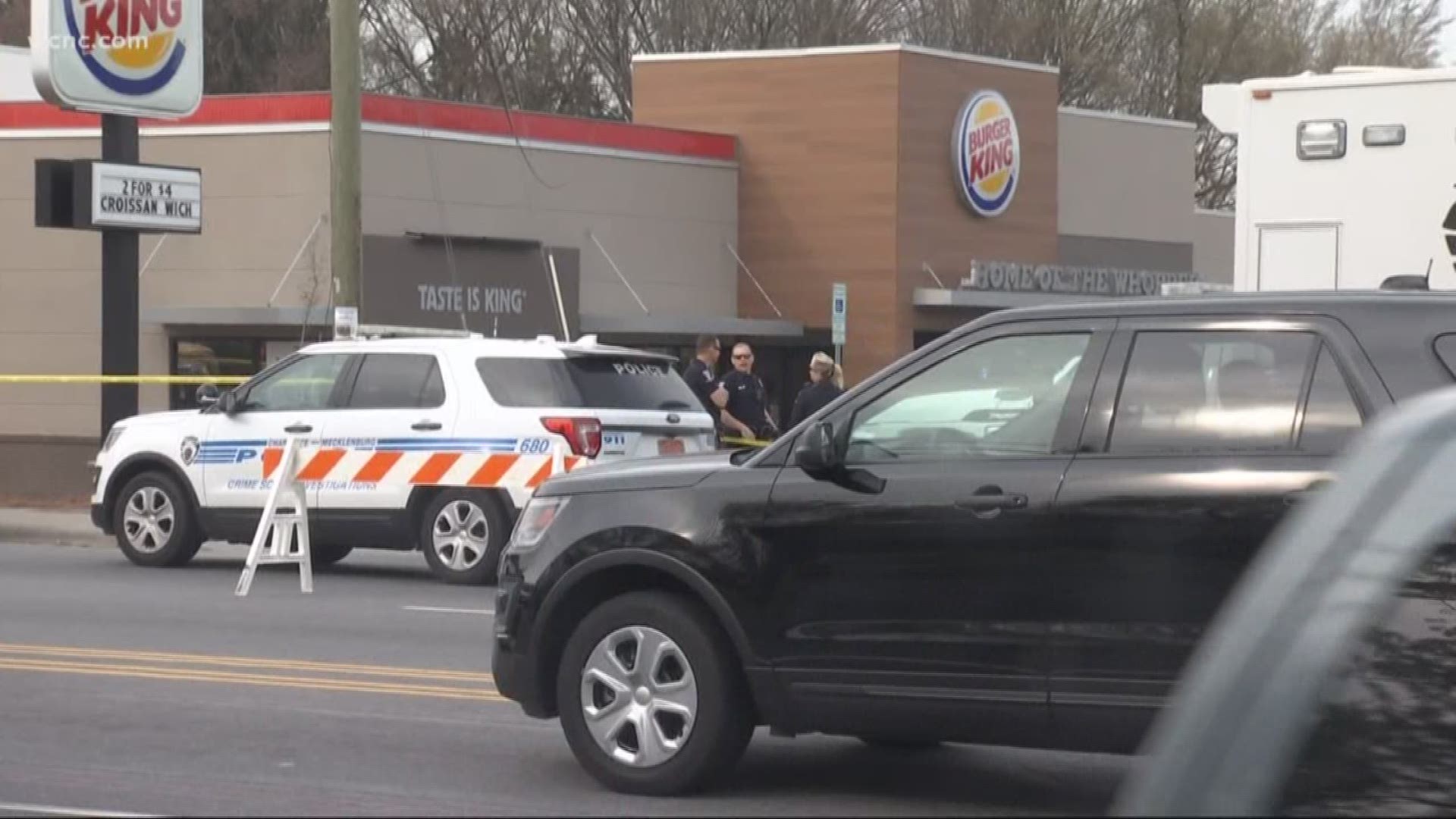 An armed man was shot and killed by a Charlotte-Mecklenburg Police officer outside a Burger King in north Charlotte. A man shot at Concord Mills mall says it was over a seat in the movie theater and a relief worker was amazed by what he saw after a family's home was destroyed by a tornado in Alabama.