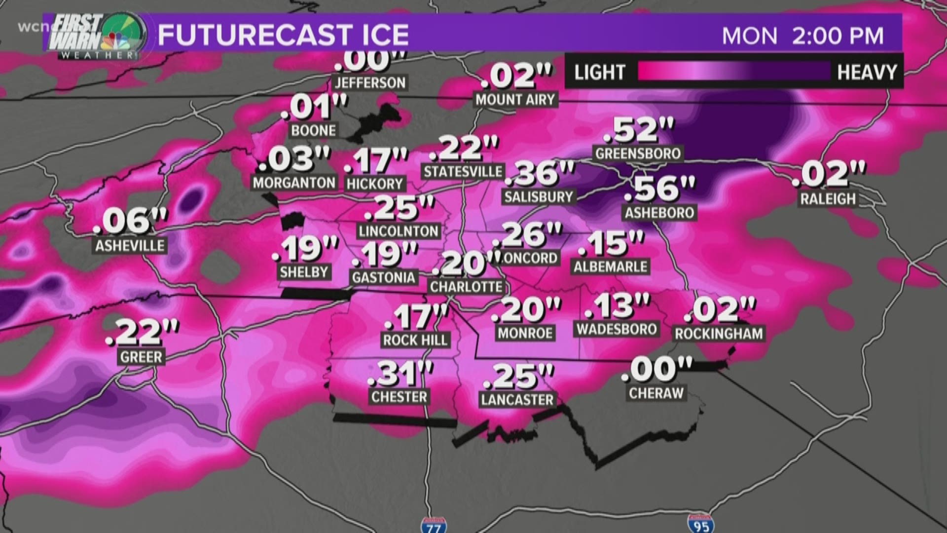 Rain and ice are the biggest threats for Charlotte this weekend.