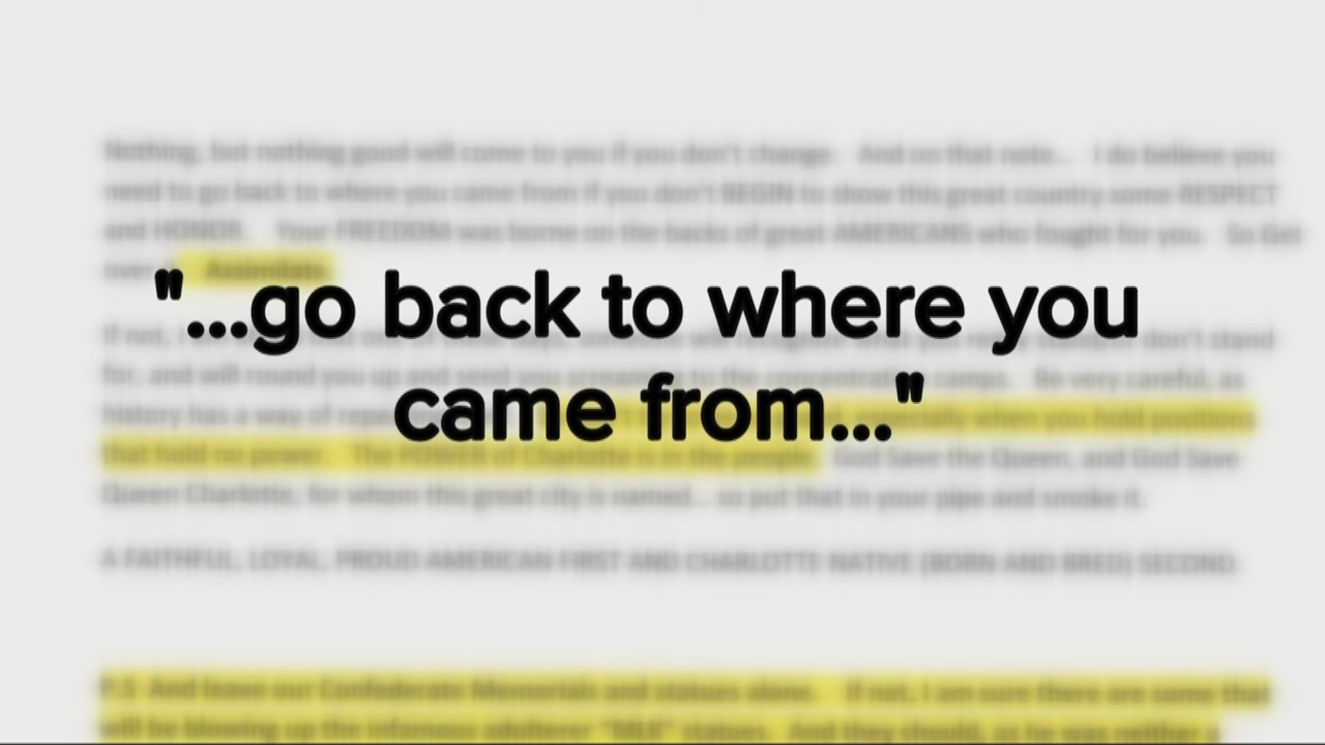 Racist, threatening letters were mailed to at least a dozen Charlotte leaders. The nearly two-page long rant even addresses the local police and fire departments.