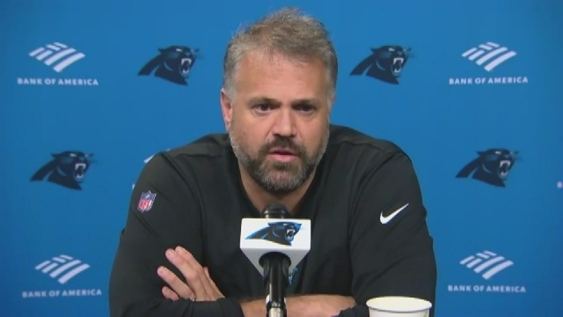 Carolina Panthers head coach Matt Rhule responds to the rumors of him leaving the NFL for a college job.