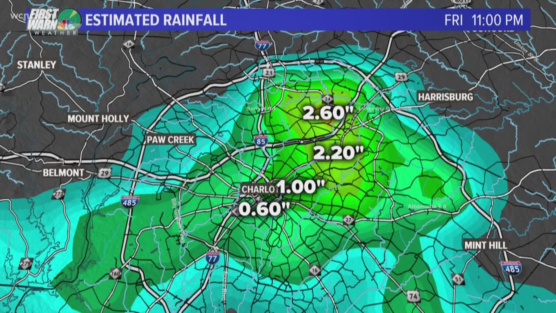 A Flash Flood Warning has been issued for Charlotte because of heavy rainfall accumulations.