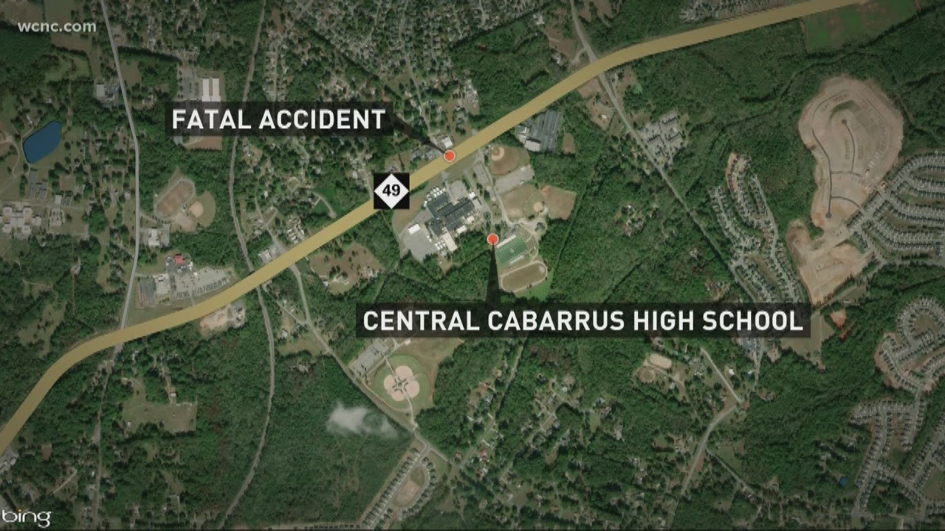 Police say two cars collided near Central Cabarrus High School. One driver was killed, the other taken to the hospital.