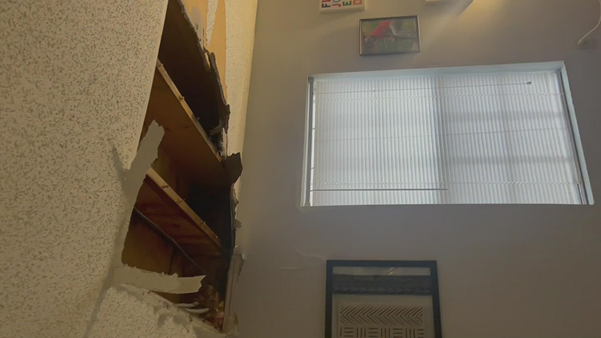 Residents says water leak causes apartment ceiling to cave in