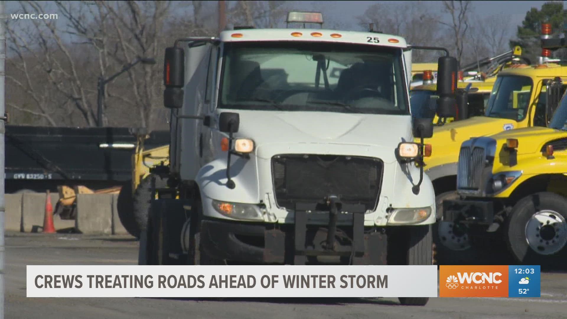 Crews are busy preparing roads across the Charlotte area in advance of this weekend's winter storm.