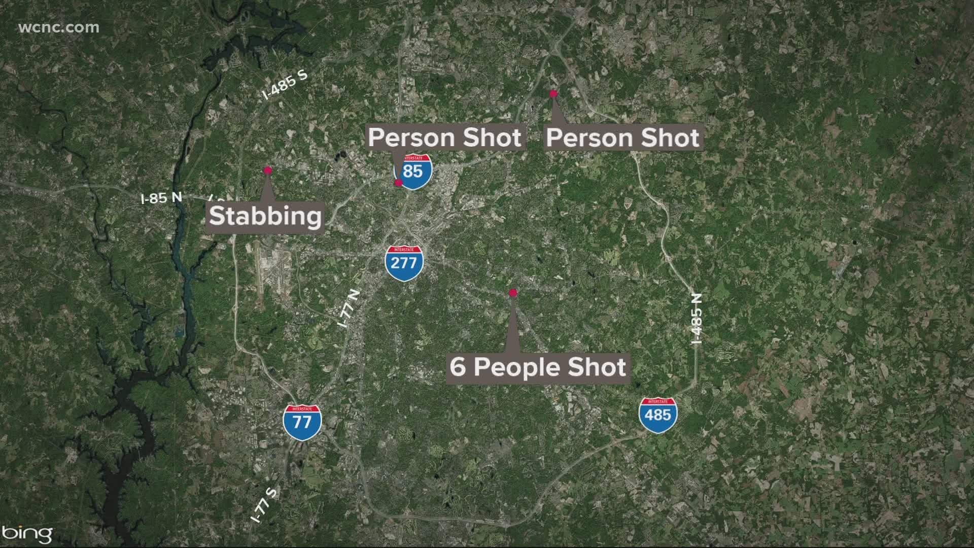 Police said four shootings an a stabbing occurred within just over a two-hour span.