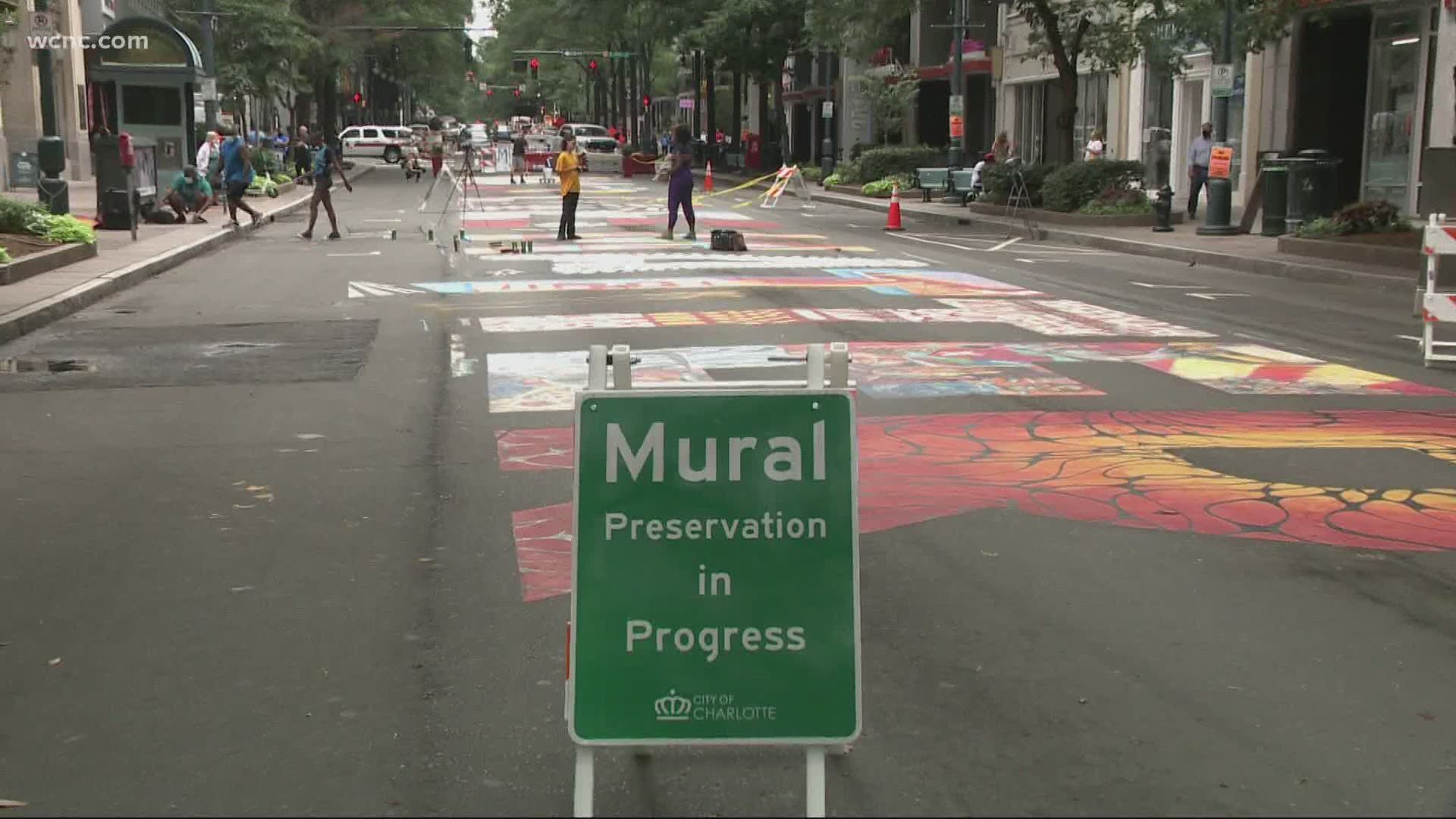 A black lives matter mural in uptown Charlotte is now closed off to public cars until September 30th