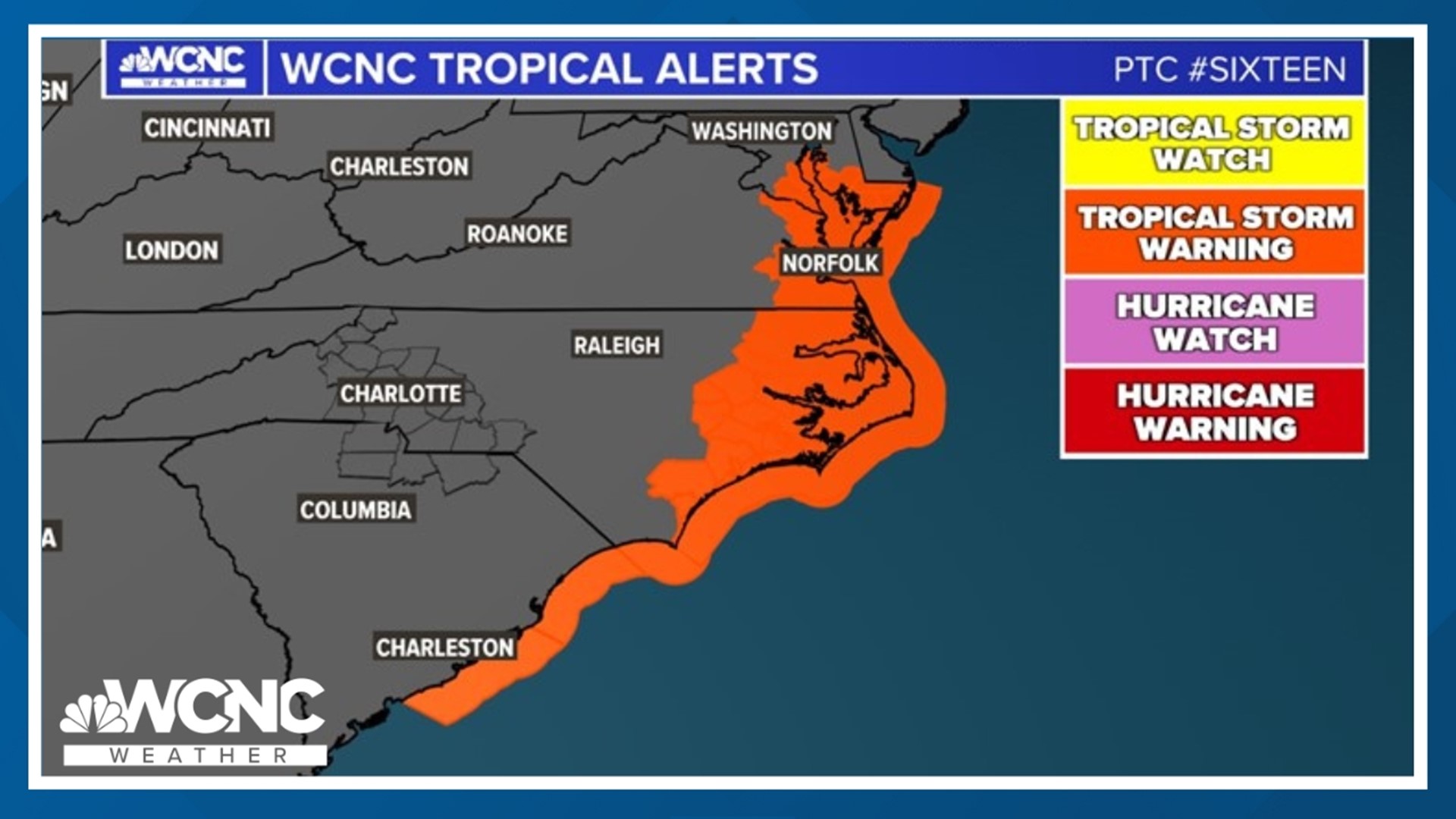 From Charleston to Virginia, storm warnings have been issued with the likely development of a tropical system offshore.