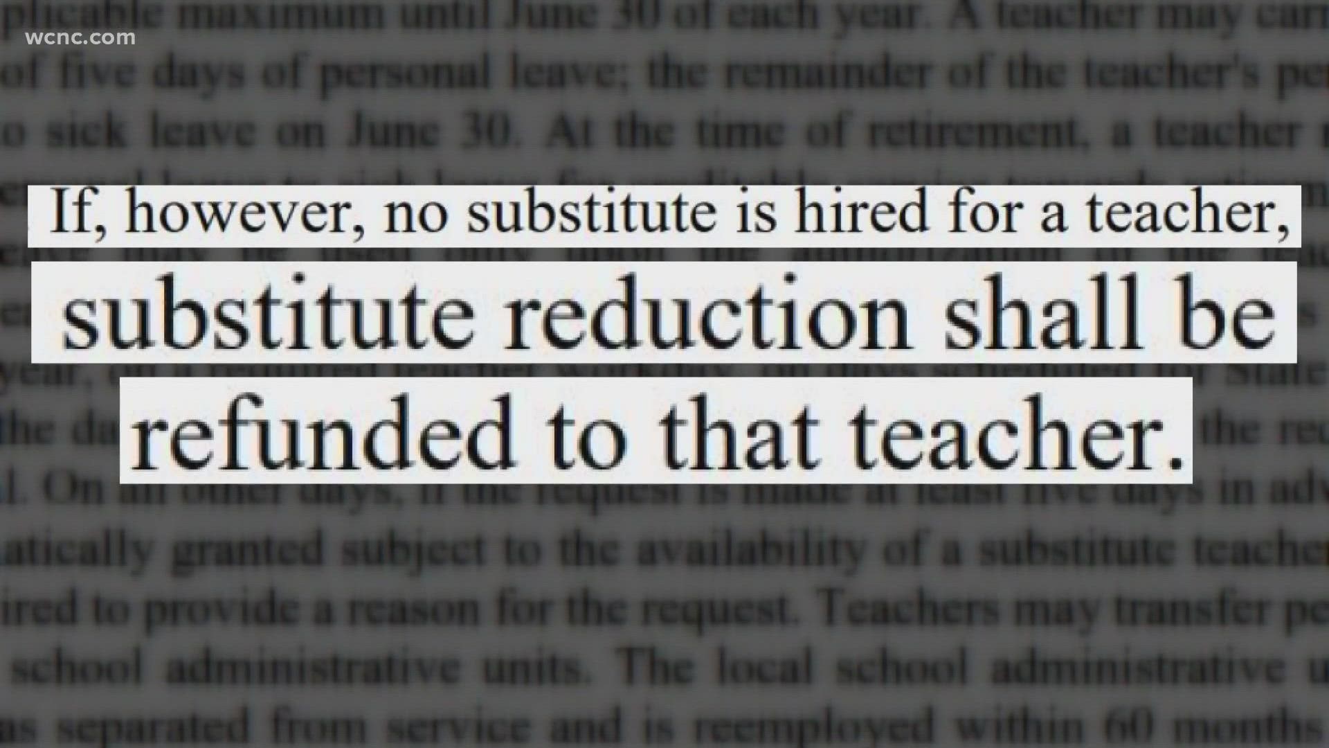 State law requires school districts to charge teachers $50 when they take personal leave. That same law mandates refunds when subs aren't hired.