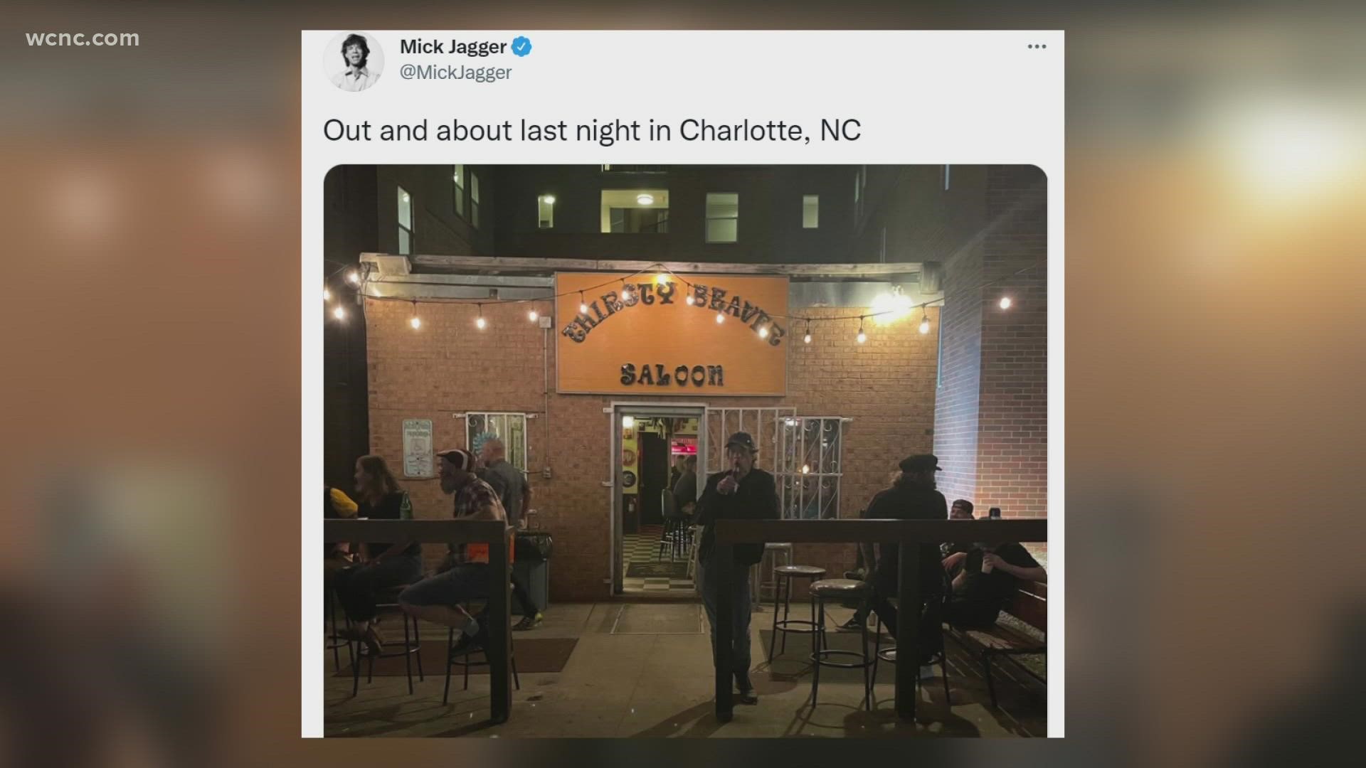 Jagger posted the Instagram photo of him at the Thirsty Beaver the day of his concert in the Queen City with the caption of "out and about last night in Charlotte."