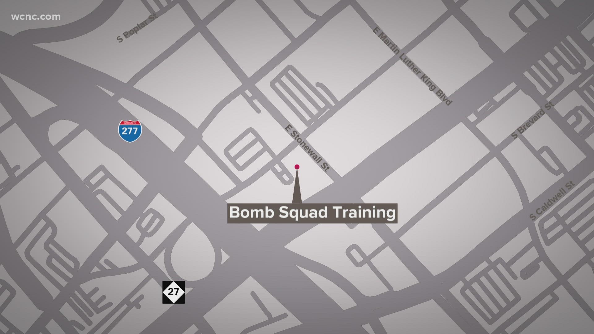 CMPD's bomb squad is holding training at the Ally Charlotte Center on South Tryon Street.