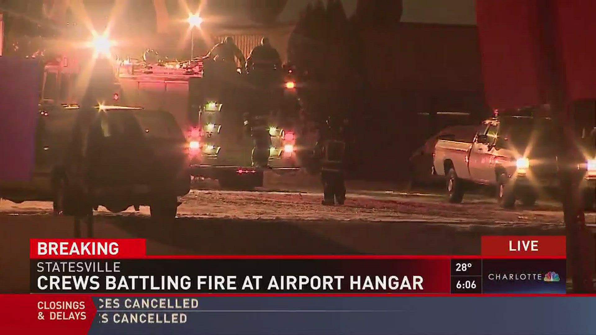 Heavy flames were reportedly billowing from a hangar at the Statesville Airport.