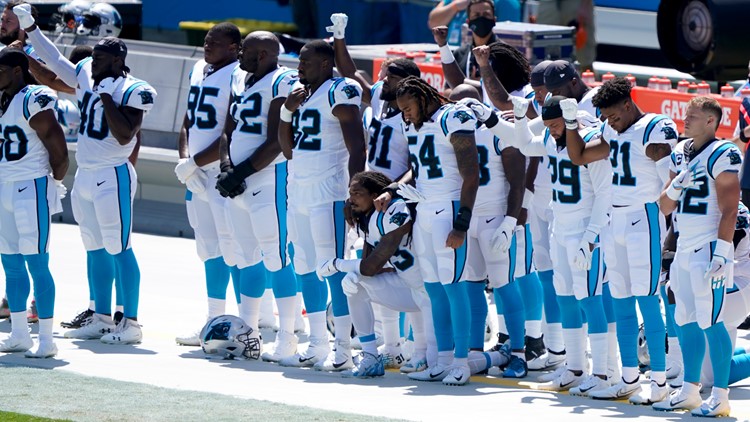 Panthers wear stickers honoring victims of racial injustice