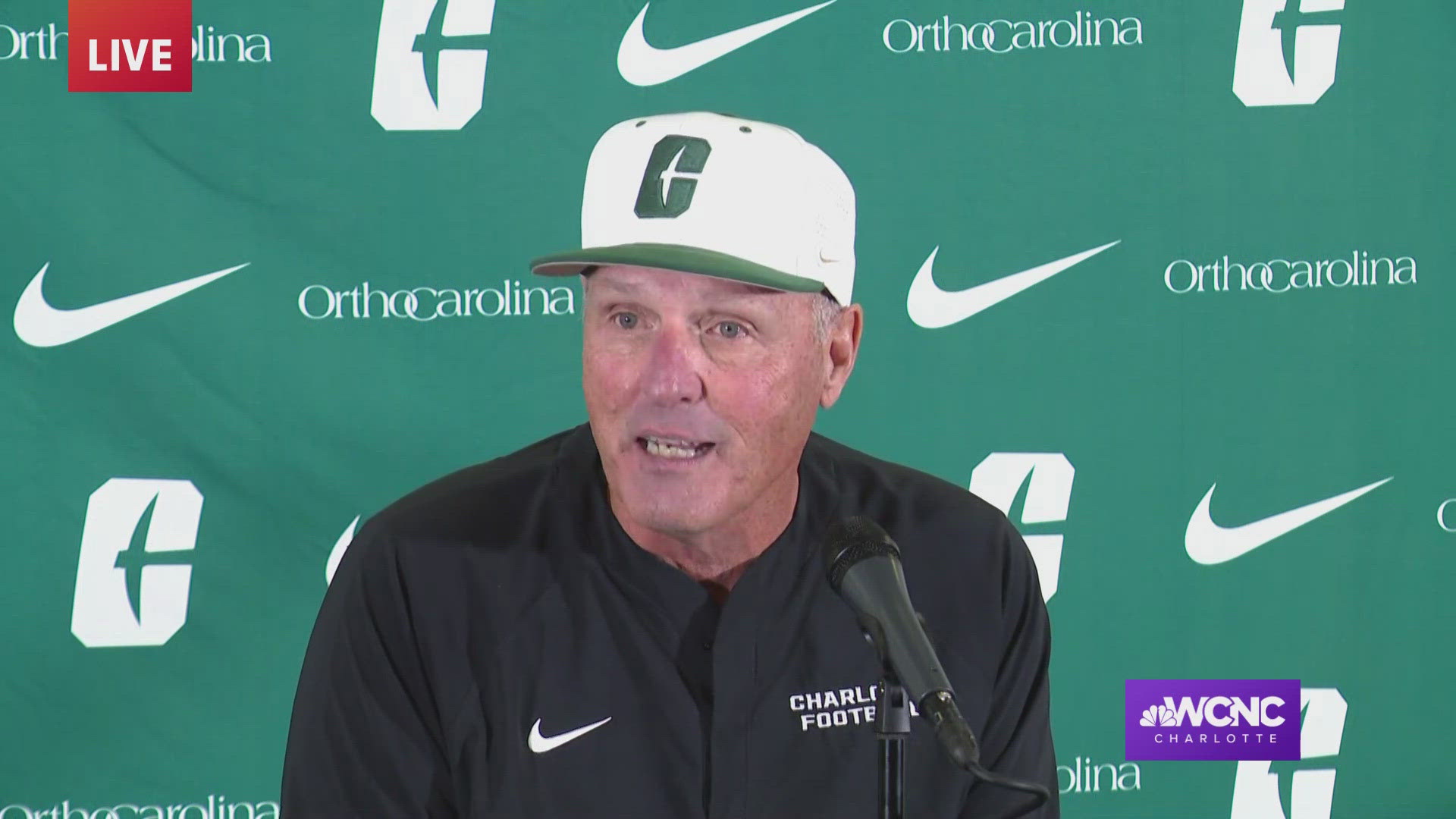 Charlotte 49ers interim coach Tim Brewster discusses replacing Biff Poggi, who was fired after a 3-7 start to the 2024 season. 