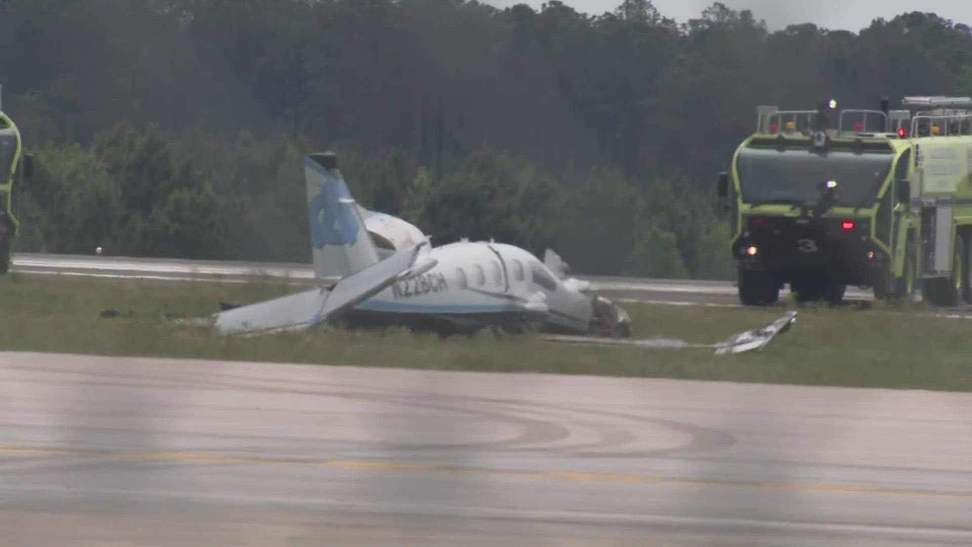 A UNC Health physician and pilot were taken to the hospital Wednesday after a small plane crashed at Raleigh-Durham International Airport (RDU).