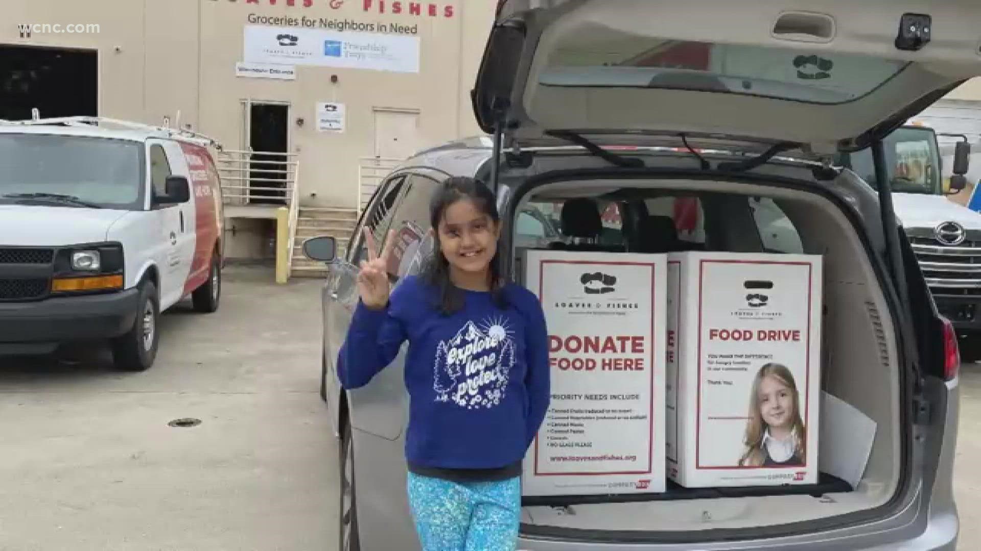 A Charlotte elementary school student says giving is better than receiving. So instead of presents for her birthday, she organized a food drive for those in need.