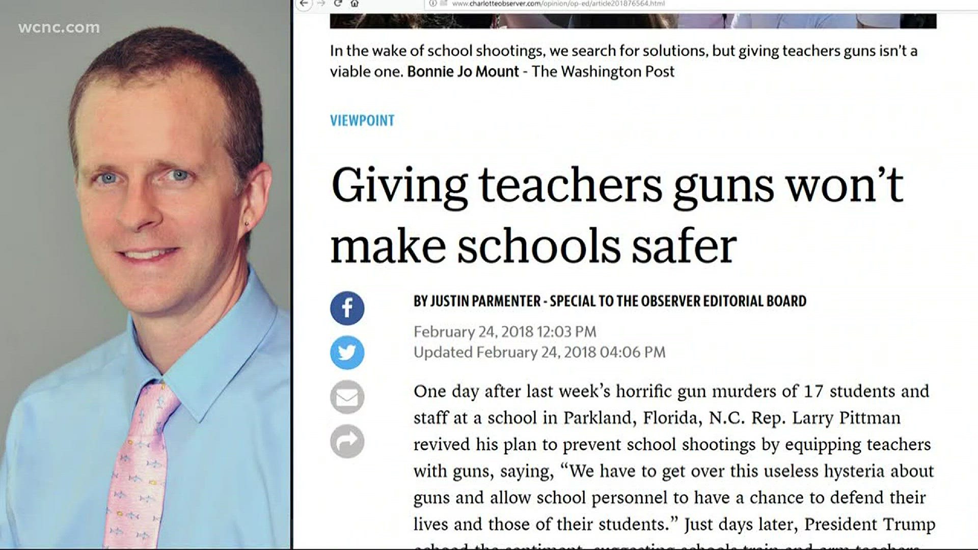 A Charlotte teacher is making national headlines after an op-ed he wrote about arming teachers prompted a mean-spirited email from a stranger.