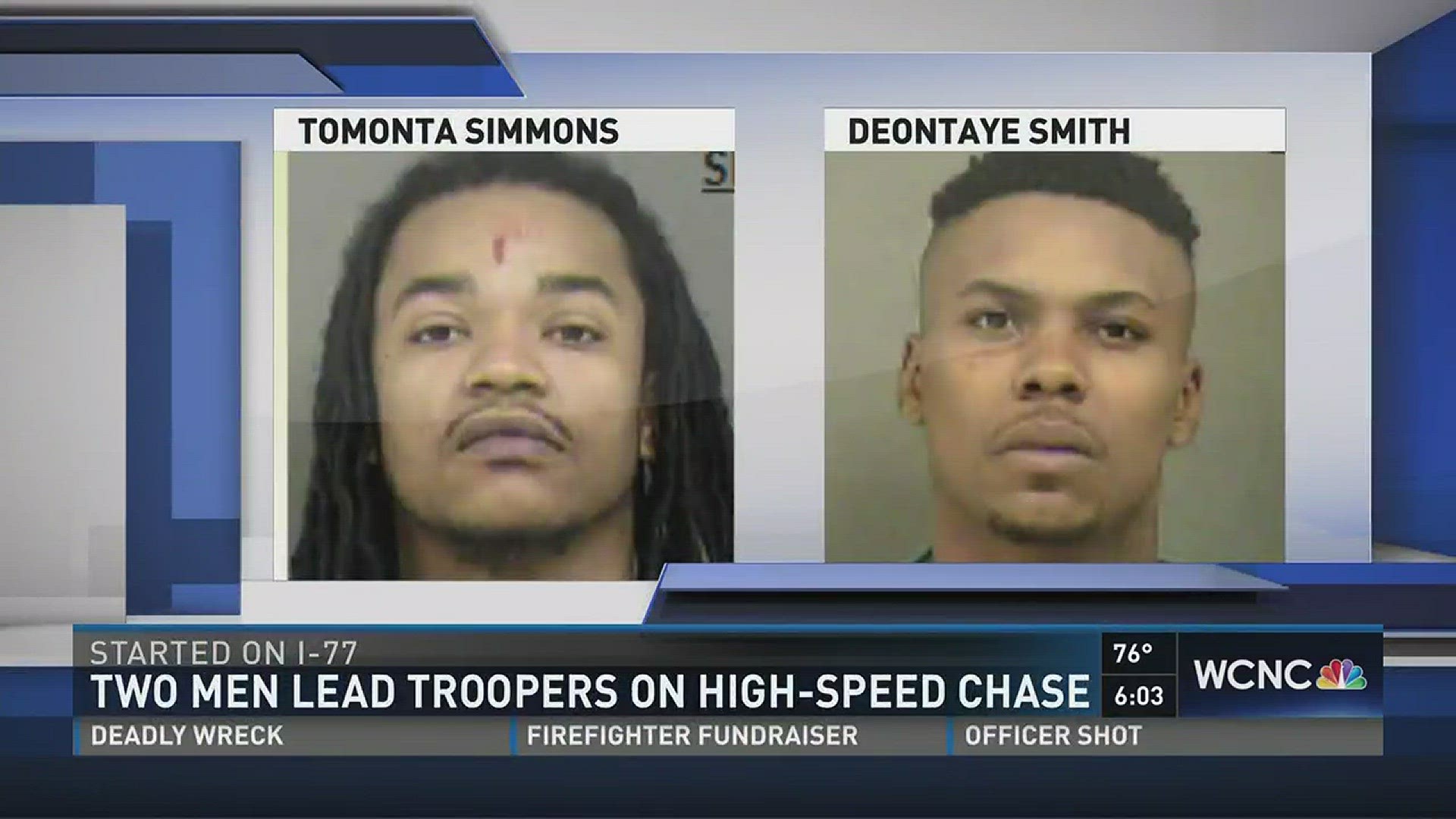 Two men are facing serious charges after leading authorities on a high-speed chase through Charlotte Sunday morning.