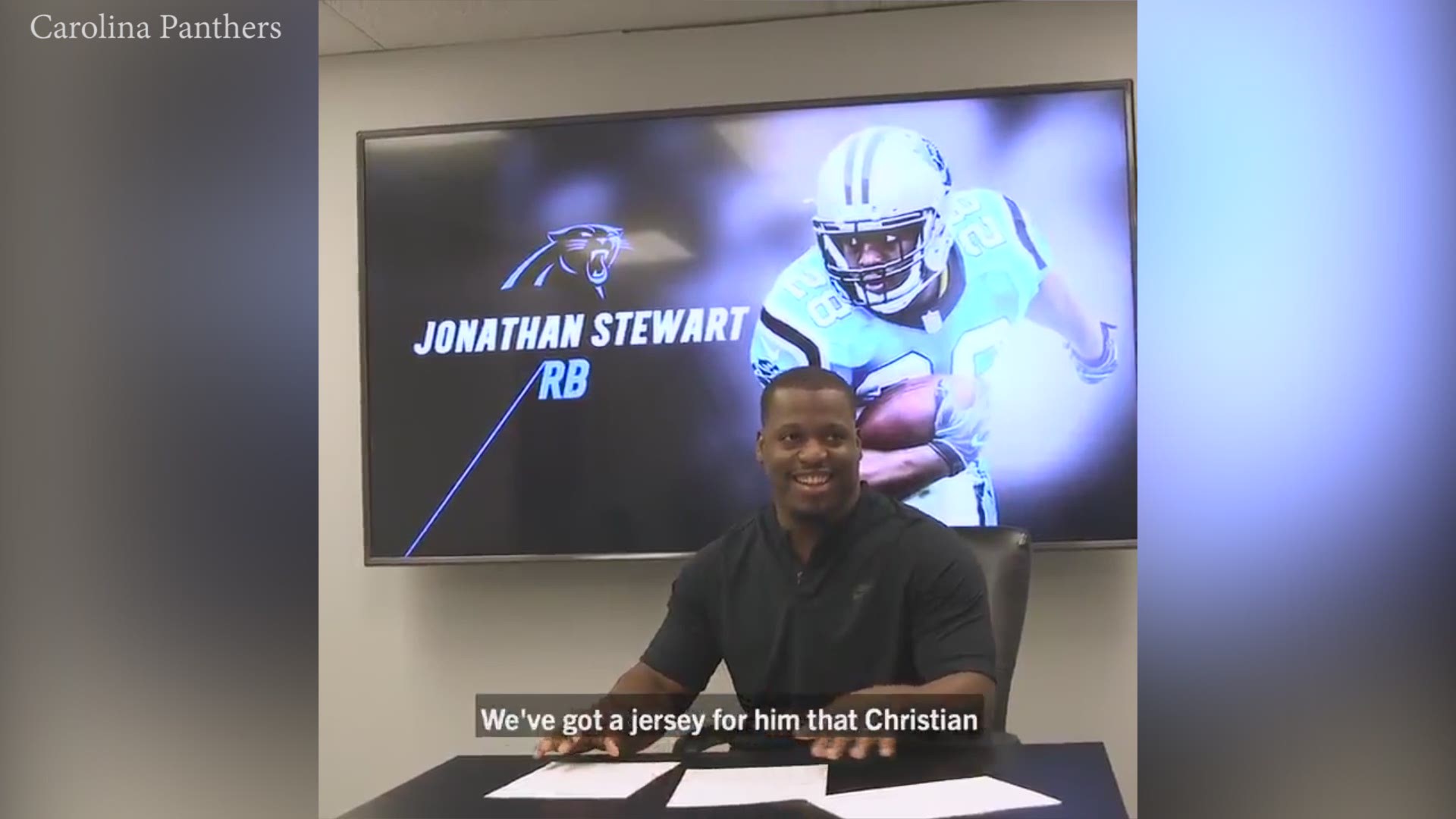 The Panthers presented Jonathan Stewart with a jersey on the same day he signed a one-day contract to retire as part of the Carolina team.