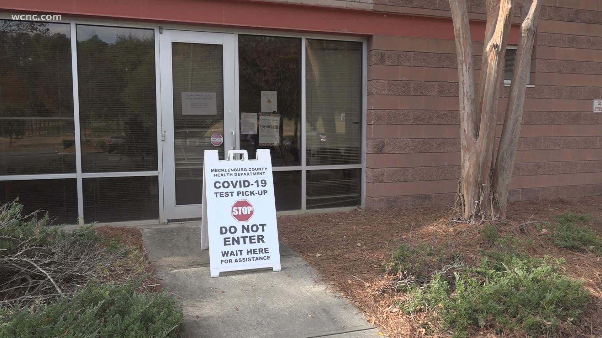 The Mecklenburg County Health Department said their at-home test kits are no longer available at Charlotte-Mecklenburg Library distribution sites.