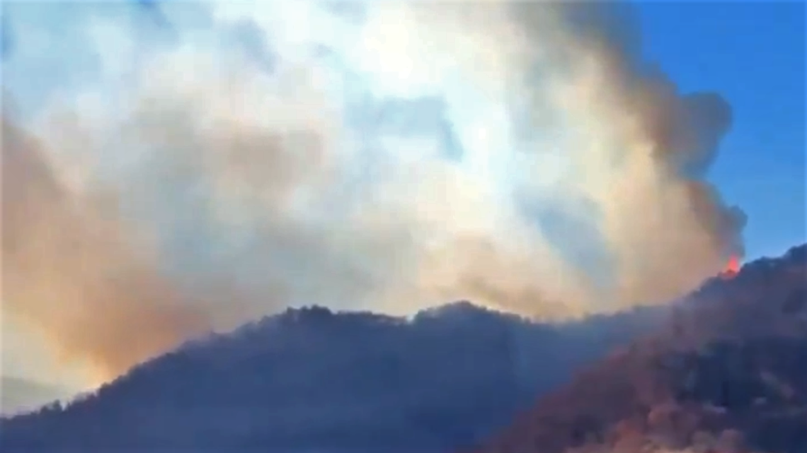 Fire burning on North Carolina's Cold Mountain near Asheville
