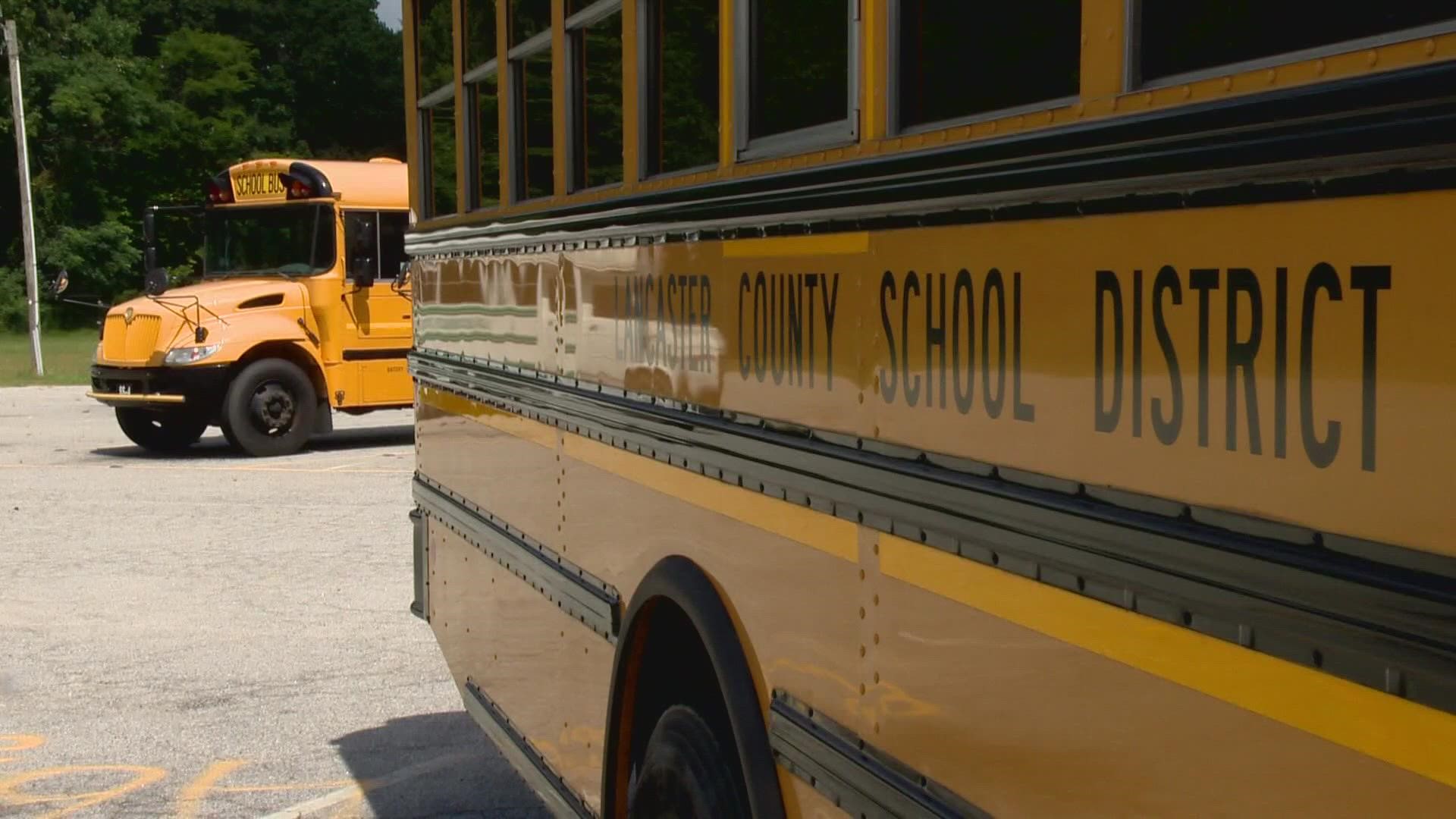 Lancaster County school officials say a powdery substance found on a school bus last month has been sent off for lab testing.