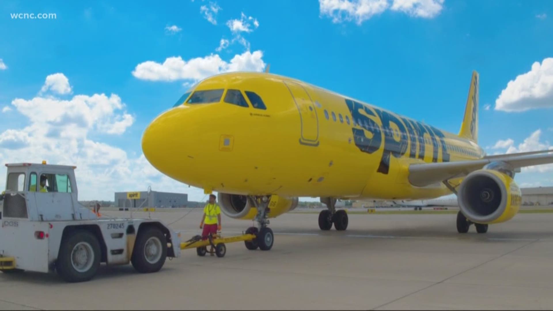 Spirit airlines officially launching nonstop service from Charlotte Douglas to four different destinations like Newark, Baltimore, Fort Lauderdale, and Orlando.