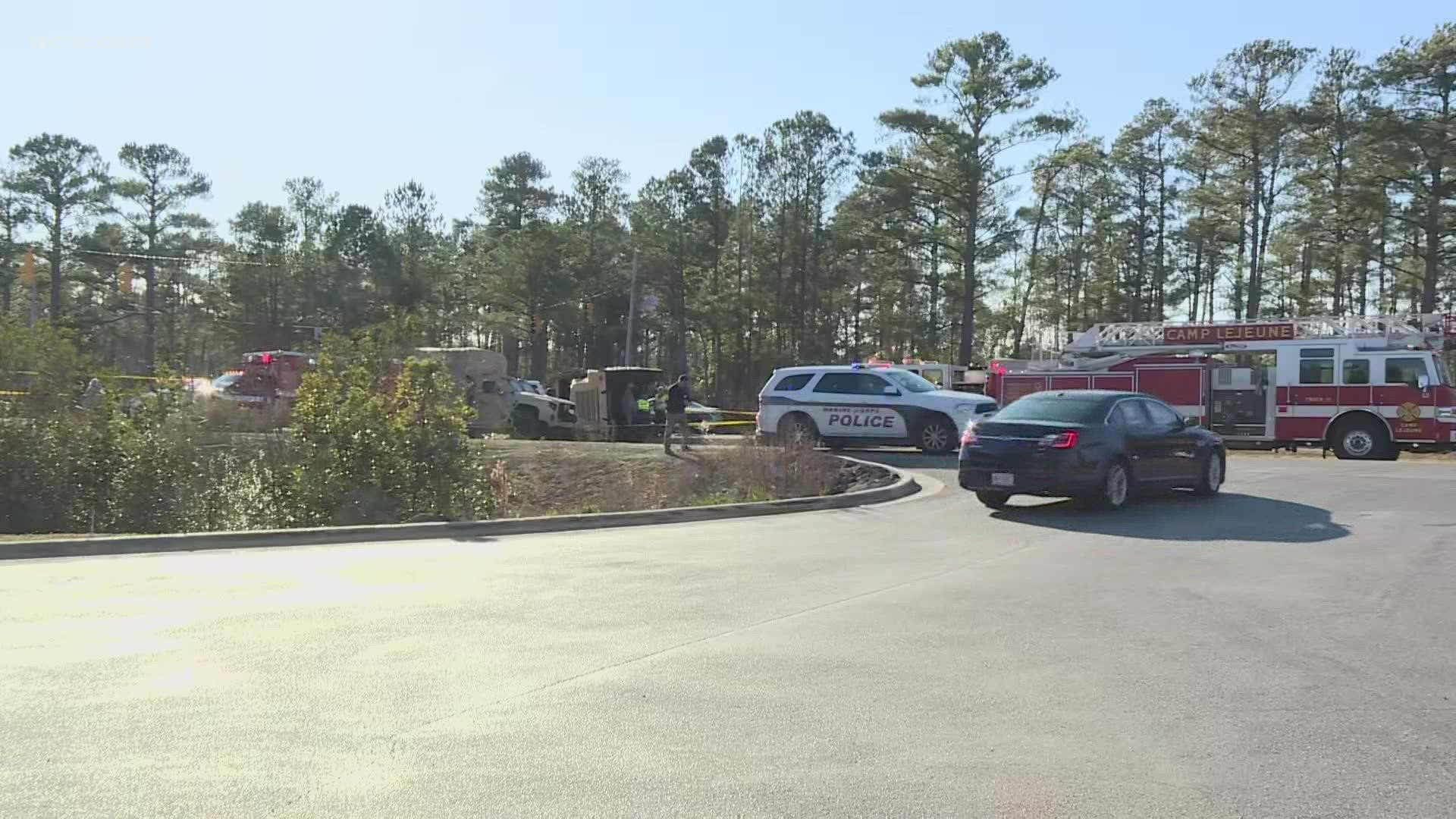 Marines based out of Camp Lejeune in Jacksonville, North Carolina have been injured after their military vehicle overturned Wednesday, according to a local report.