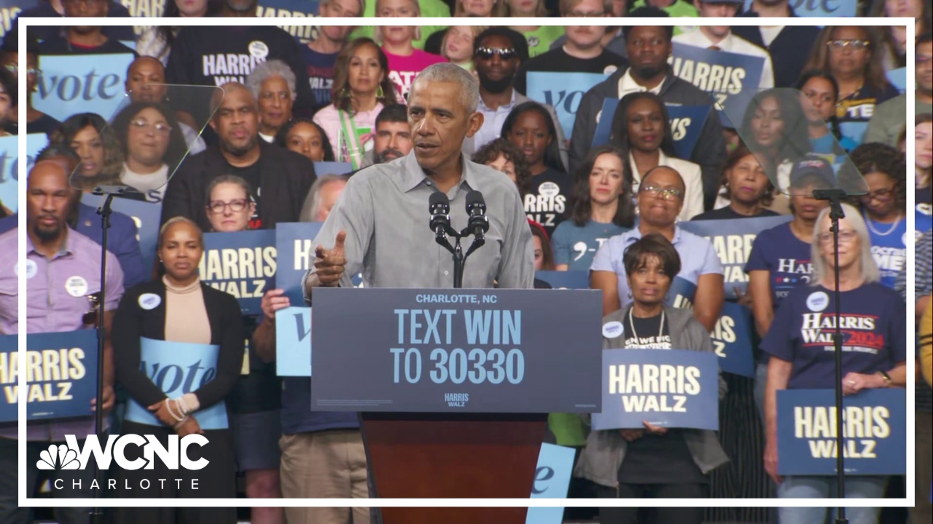 Barack Obama rallies for Vice President Kamala Harris dor her presidential campaign.