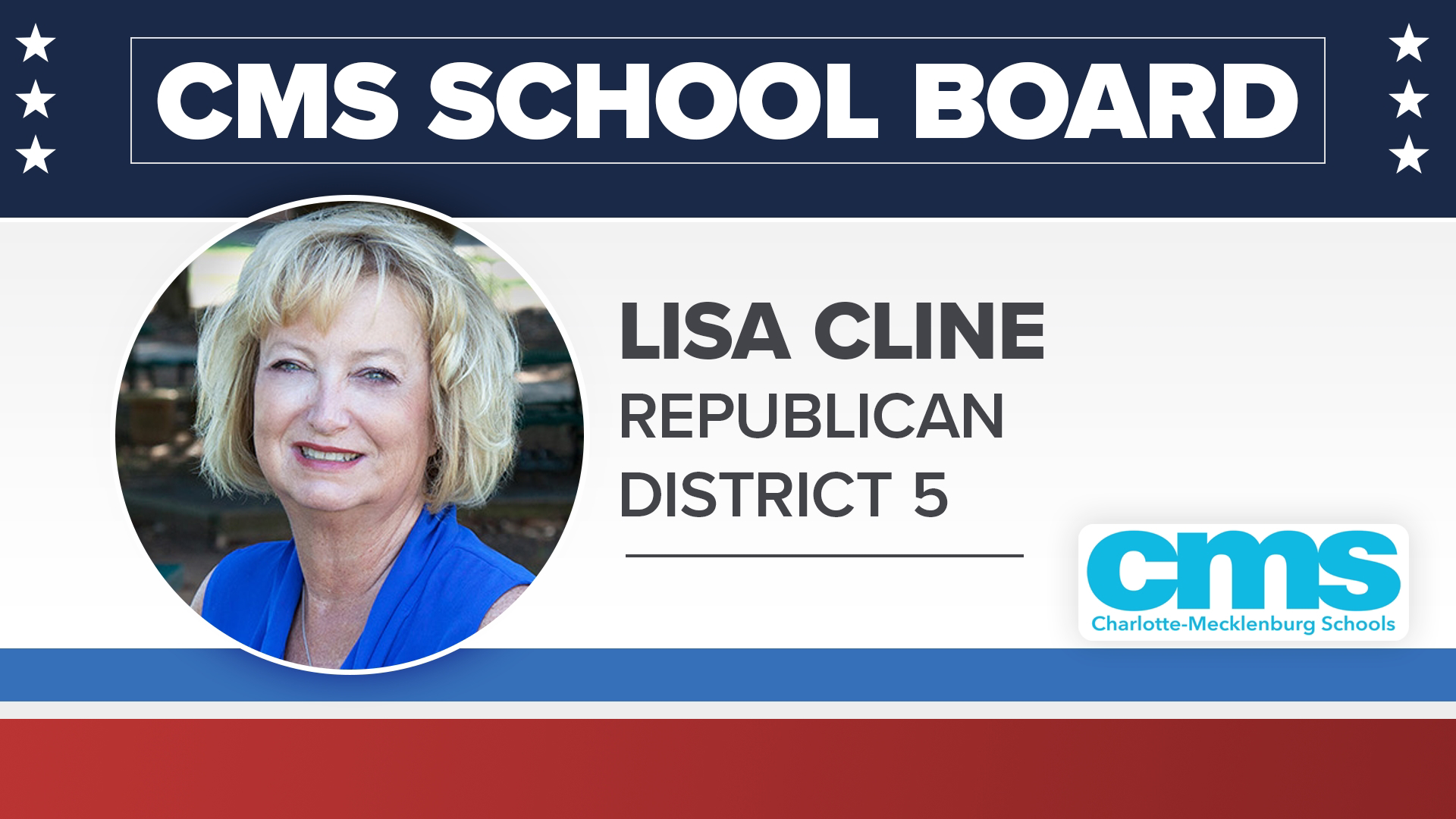 Cline is a retired CMS teacher and administrator. Her platform includes learning loss and school safety.