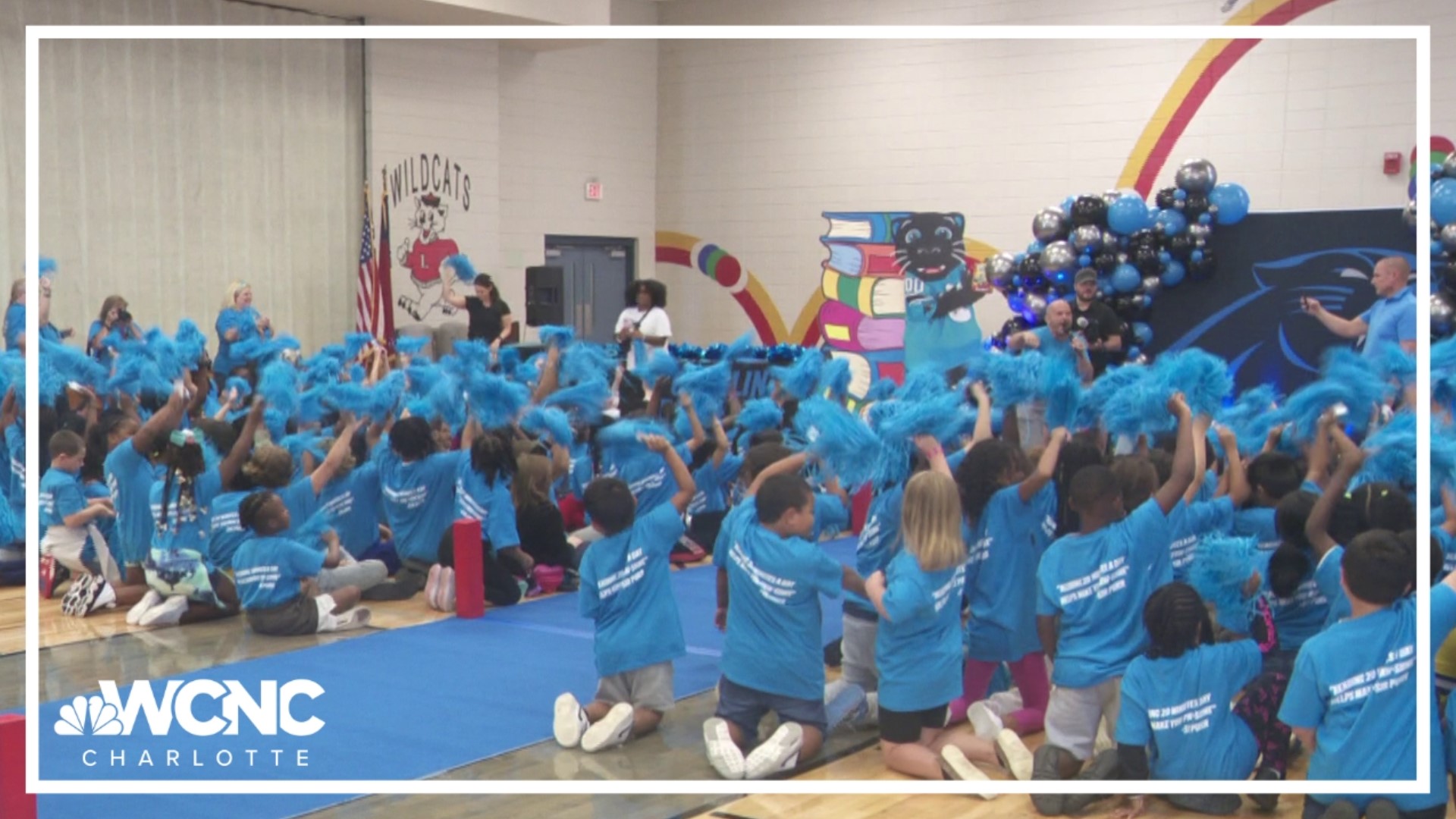 The team capped off a school supply giveaway at a Gaston County elementary school Thursday.