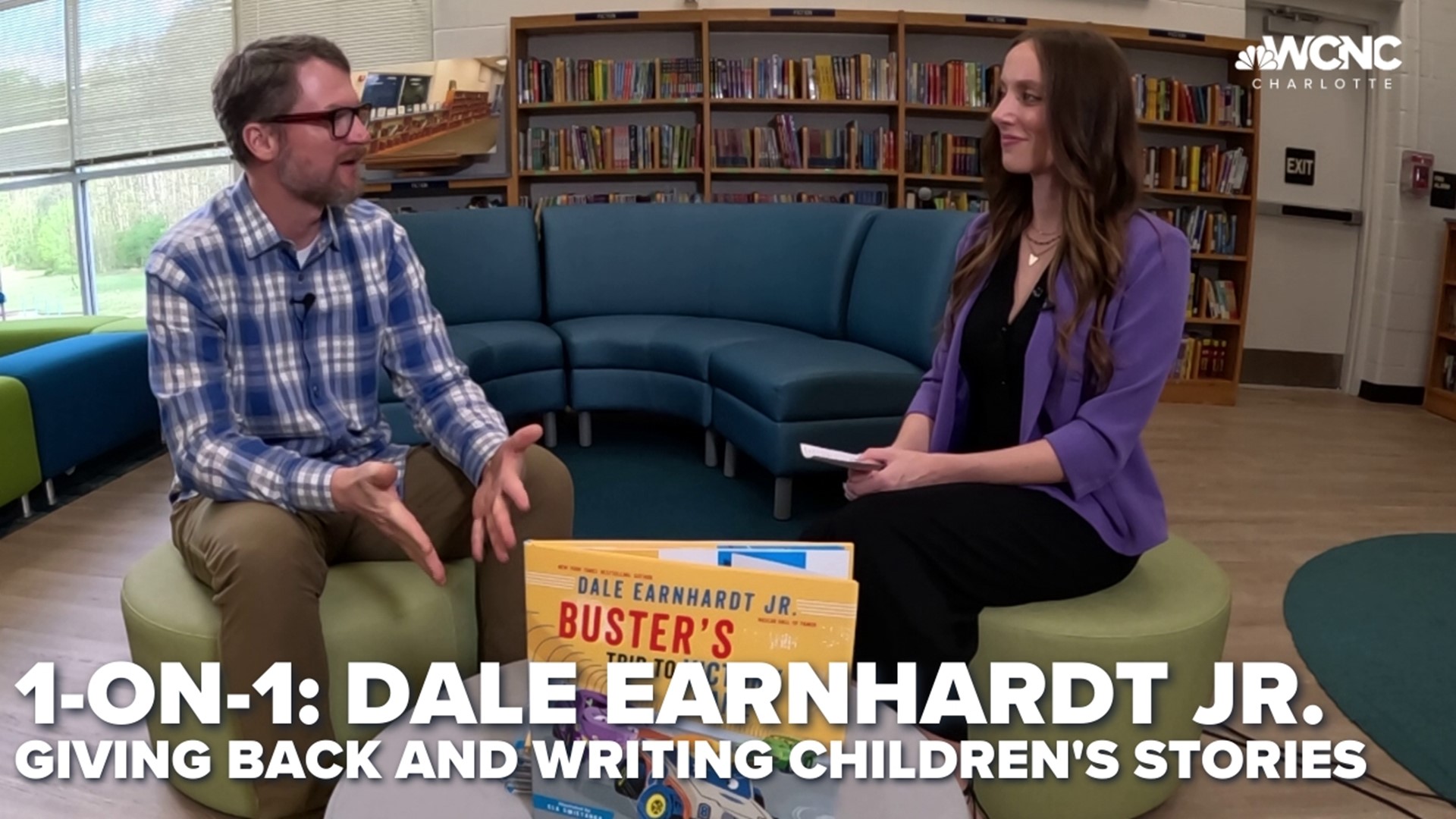 Ashley Stroehlein sits down with the NASCAR legend as he returned to a Charlotte elementary school he gave to in 2020 to give students a boost.