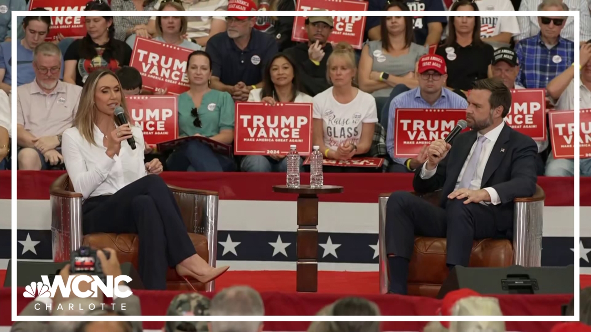 Sen. JD Vance, vice presidential nominee for the Republican party, hosts a town hall in Monroe, North Carolina on Oct. 25, 2024.