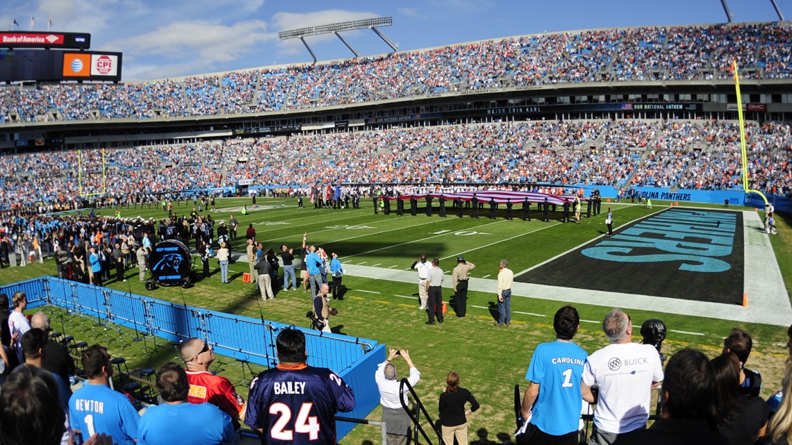 A general view of Bank of America Stadium before an NFL football game  between the Carolina Panthers and the New Orleans Saints, Sunday, Sept. 25,  2022, in Charlotte, N.C. (AP Photo/Jacob Kupferman