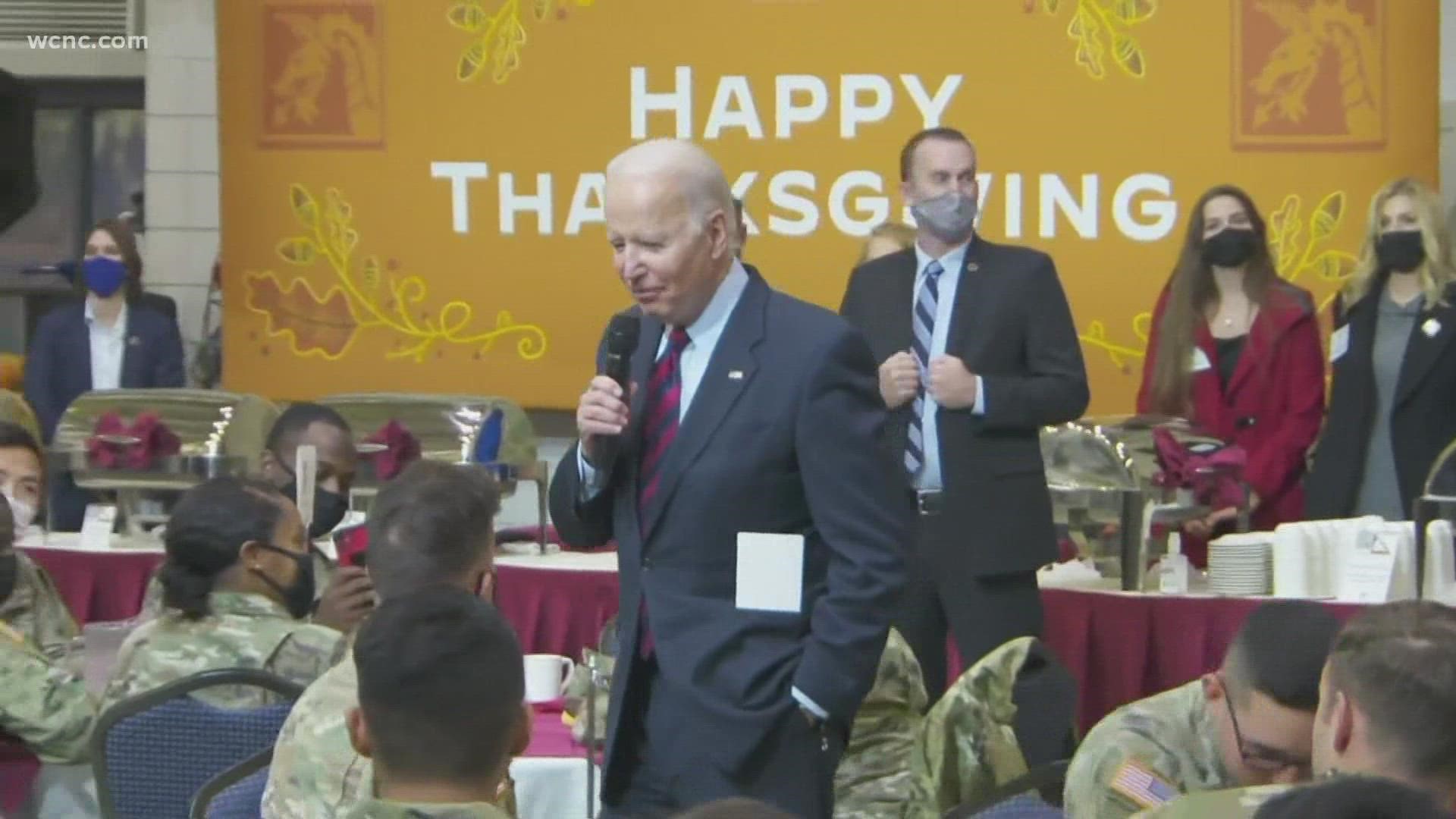 President Joe Biden and First Lady Jill Biden are there - celebrating an early Thanksgiving with troops and their families.