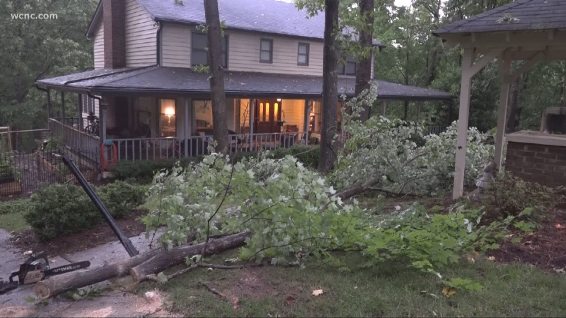 Strong storms moved through Charlotte taking down trees and power lines.